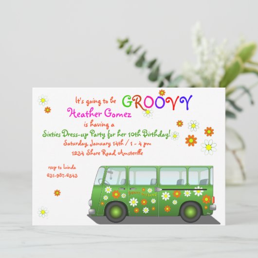 Hippie Van Invitation Kaart (Staand voorkant)