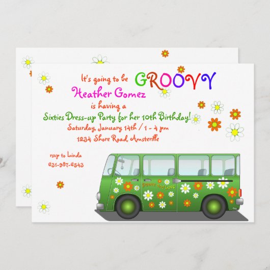 Hippie Van Invitation Kaart (Voorkant / Achterkant)