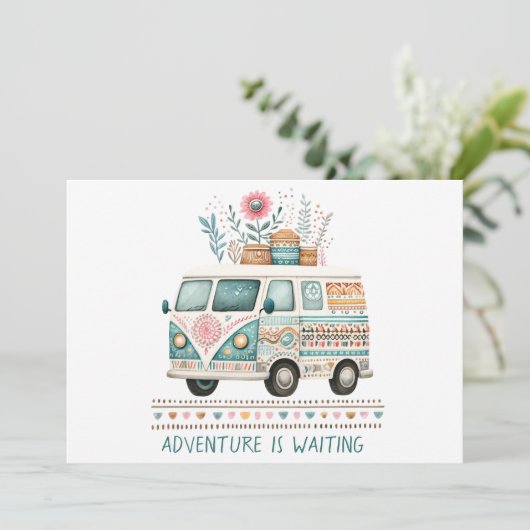 Hippie- Van mit Blumen- personalisierbare Kaart (Staand voorkant)