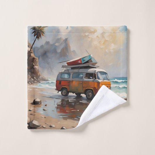 Hippie Van Seascape Traveler Mood Art Bad Handdoek (Wasdoekje)