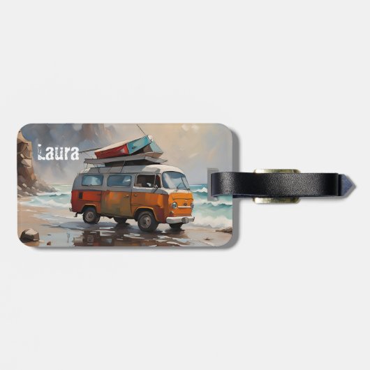 Hippie Van Seascape Traveler Mood Art Bagagelabel (Achterkant horizontaal)