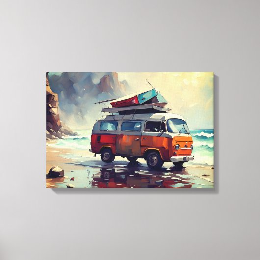 Hippie Van Seascape Traveler Mood Art Canvas Afdruk (Voorkant)