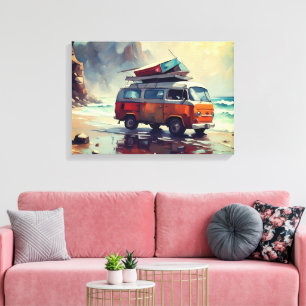 Hippie Van Seascape Traveler Mood Art Canvas Afdruk