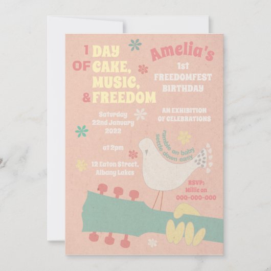 Hippie Verjaardag Baby Muziek Festival Uitnodiging (Voorkant)