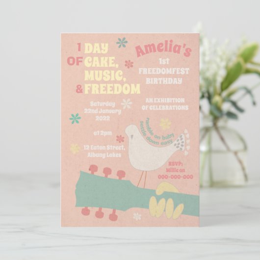 Hippie Verjaardag Baby Muziek Festival Uitnodiging (Staand voorkant)