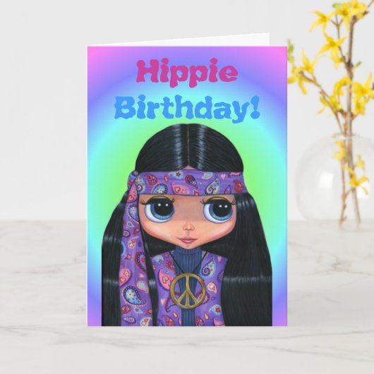 Hippie verjaardag! Paarse Paisley Schattige jaren Kaart (Gele Bloem)