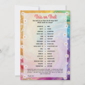 Hippie verjaardagsfeestje uitnodiging en spel (Achterkant)