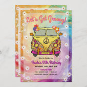 Hippie verjaardagsfeestje uitnodiging en spel (Voorkant / Achterkant)