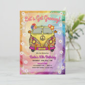 Hippie verjaardagsfeestje uitnodiging en spel (Staand voorkant)