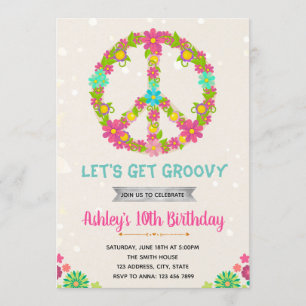 Hippie verjaardagskaart uitnodiging