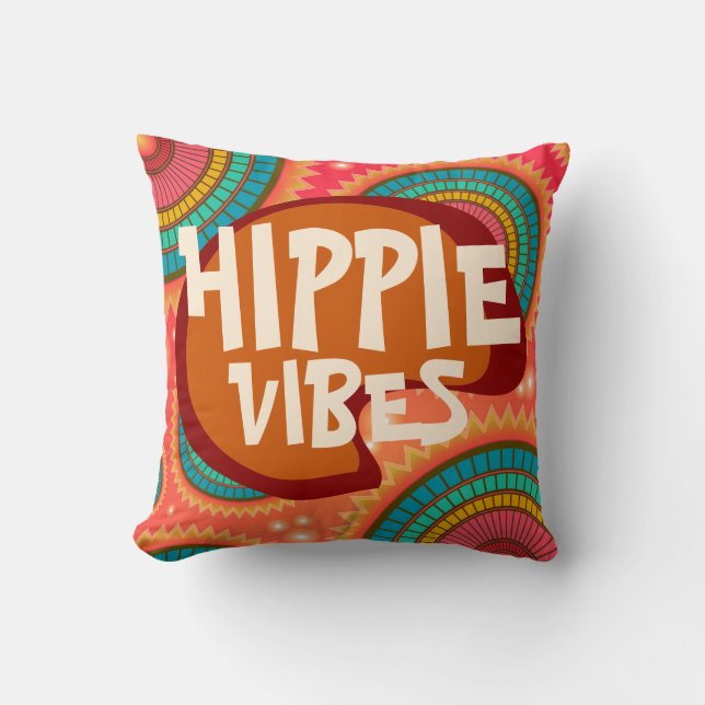 Hippie Vibes  retro kleuren 60s Sierkussen (Voorkant)