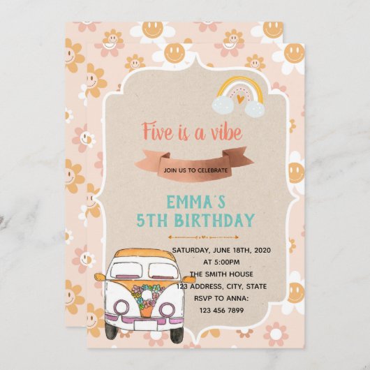 Hippie vijf is een vibe uitnodiging (Voorkant / Achterkant)