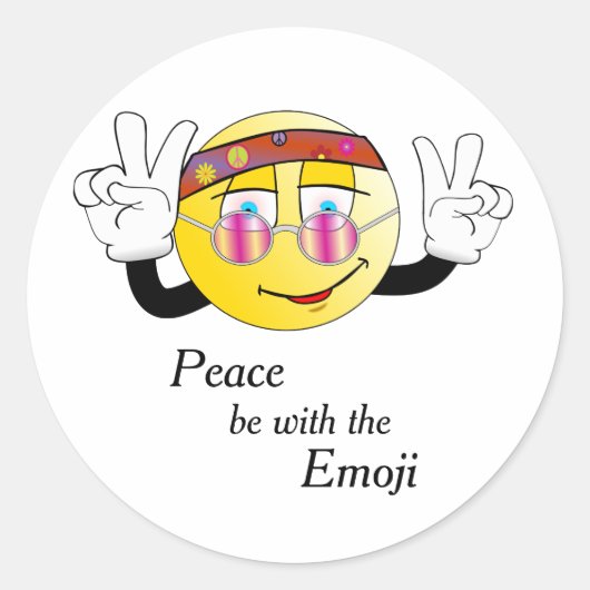 Hippie "Vrede" Emoji Ronde Sticker (Voorkant)