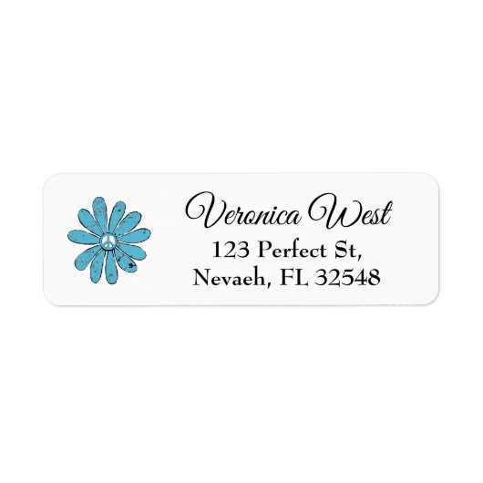 Hippie Vredesbord Bloem Aqua Verdrietige Kijk Etiket (Voorkant)