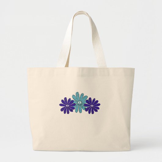 Hippie Vredesbord Bloemkracht Aqua Paarse Grote Tote Bag (Voorkant)