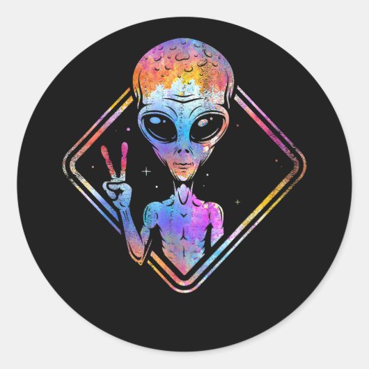 Hippie Vredesbord Buitenruimte Gift Alien Ronde Sticker (Voorkant)