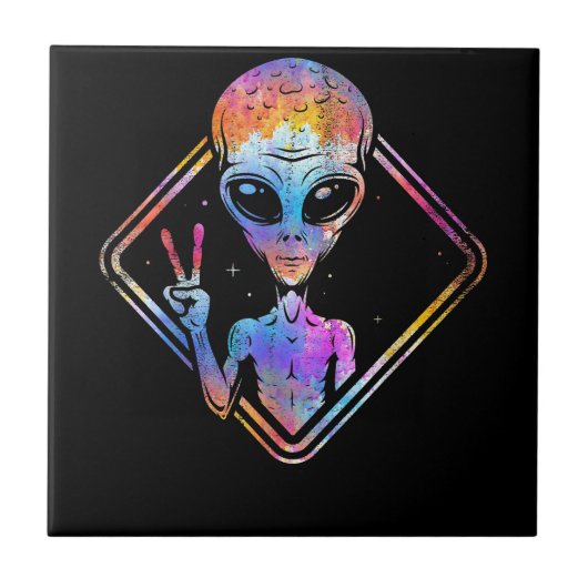Hippie Vredesbord Buitenruimte Gift Alien Tegeltje (Voorkant)