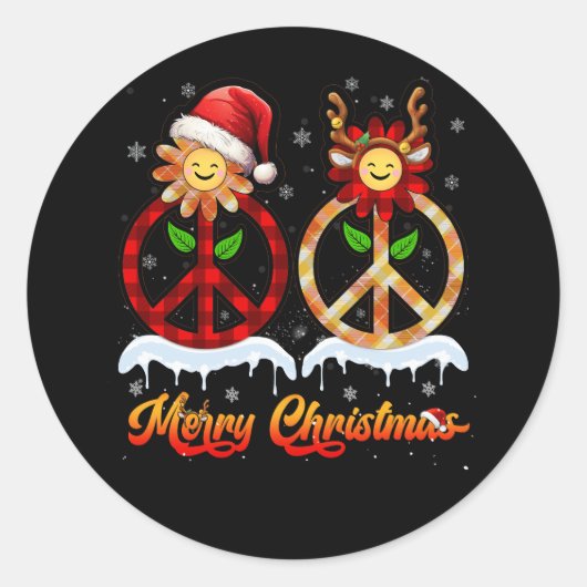 Hippie Vredesbord Plaid Santa Hoed Rendier Merry C Ronde Sticker (Voorkant)