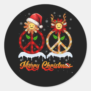 Hippie Vredesbord Plaid Santa Hoed Rendier Merry C Ronde Sticker