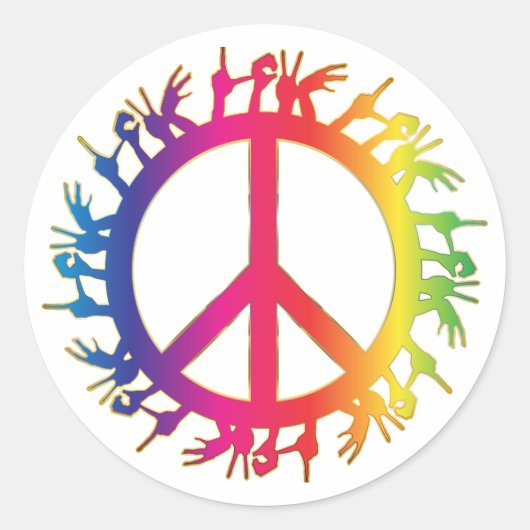 Hippie Vredessymbool Zestiger Jaren Bord Feest Sti Ronde Sticker (Voorkant)