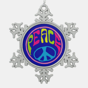 Hippie-vredesteken Tin Sneeuwvlok Ornament