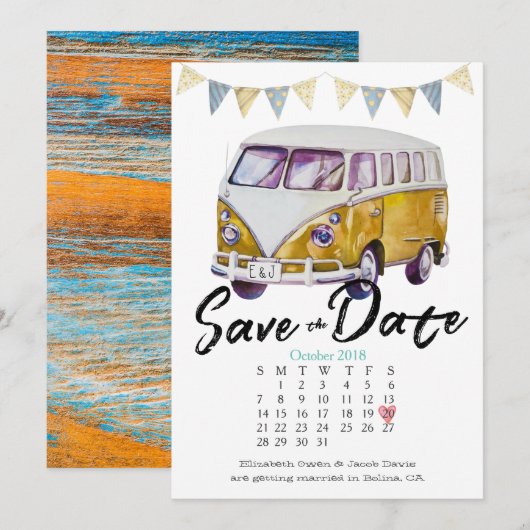 Hippie Wedding Save the Date Kaart (Voorkant / Achterkant)
