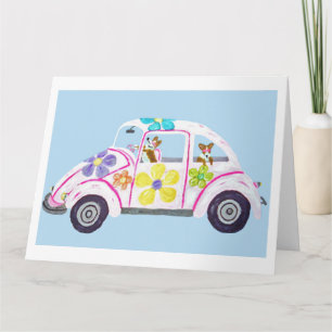 Hippie Welsh Corgis in hun Flower Child Liefdesaut Kaart