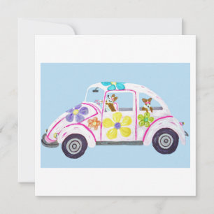 Hippie Welsh Corgis in hun Flower Child Liefdesaut Kaart