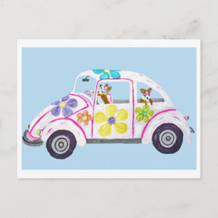 Hippie Welsh Corgis in hun Flower Child Liefdesaut Uitnodiging Briefkaart