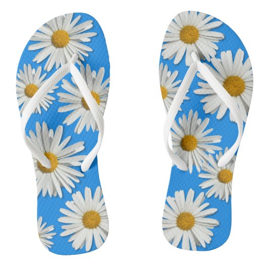 Hippie White Daisy Flower Blossom - Trendy Mode Teenslippers (Voetbed)
