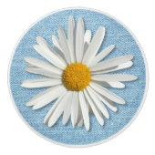 Hippie White Daisy Flower - Trendy Mode Denim Keramische Knop (Voorkant)