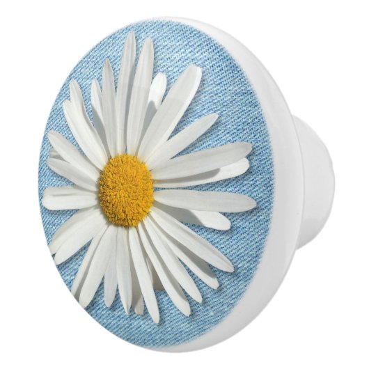 Hippie White Daisy Flower - Trendy Mode Denim Keramische Knop (Rechts)