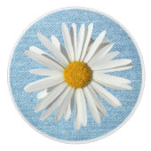 Hippie Wit Daisy Bloesem Bord Blauw Denim Keramische Knop (Voorkant)