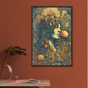 Hippie Woman AI Art 70   Psychedelic Retro Poster
