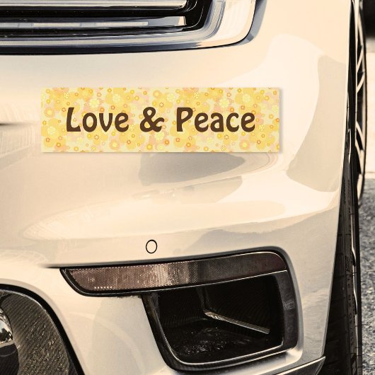Hippie yellow 70's stijl bloem kracht liefde & vre bumpersticker