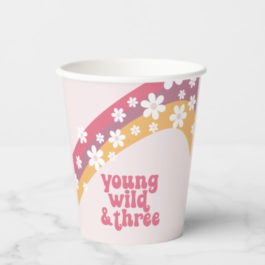 Hippie Young Wild en Three Daisy Birthday Papieren Bekers (Voorkant)