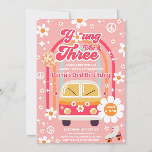 Hippie Young Wild & Three Groovy 3rd Birthday Kaart (Voorkant)