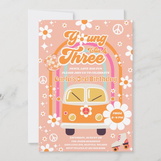 Hippie Young Wild & Three Groovy 3rd Birthday Kaart (Voorkant)