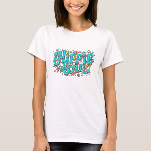 HIPPIE ZIEL (TURQUOISE LETTERTYPE) T-SHIRT (Voorkant)