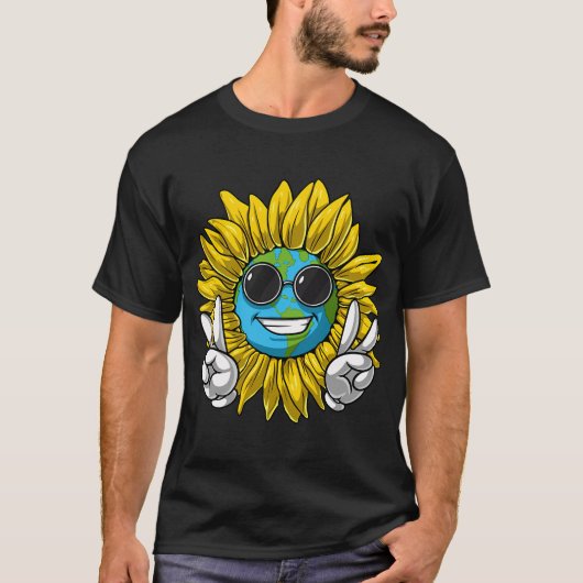 Hippie Zonnebloem Planeet Aarde T-shirt (Voorkant)