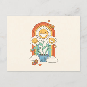 Hippie zonnebloemen en regenboog feestdagenkaart