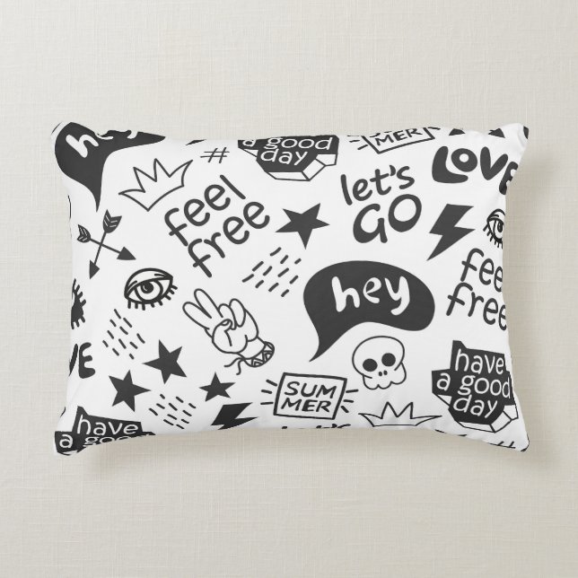 Hippie Zwart & Wit:  stijl Accent Kussen (Voorkant)