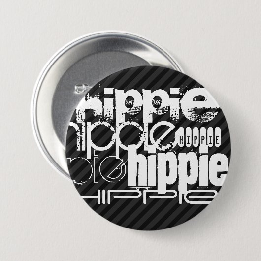 Hippie; zwarte & donkergrijze strepen ronde button 7,6 cm (Voorkant /achterkant)