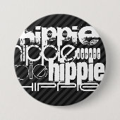 Hippie; zwarte & donkergrijze strepen ronde button 7,6 cm (Voorkant)