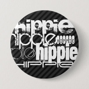 Hippie; Zwarte en donkergrijze strepen Ronde Button 7,6 Cm