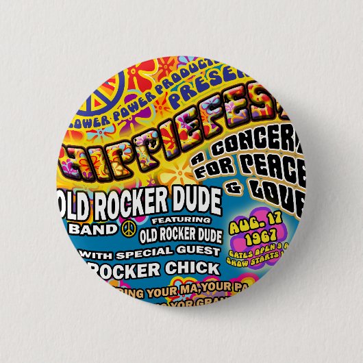 Hippiefest Concert Poster Ronde Button 5,7 Cm (Voorkant)