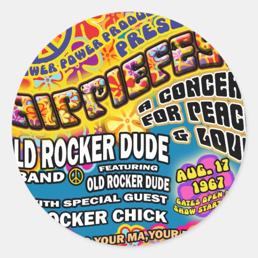 Hippiefest Concert Poster Ronde Sticker (Voorkant)