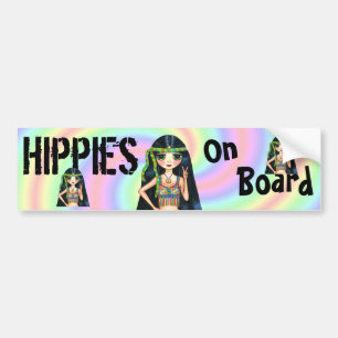 Hippies aan boord Funny Hippie Chick Peace Sign Bumpersticker