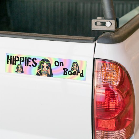 Hippies on Board Funny Hippie Chick Peace Sign Bumpersticker (Op Truck)