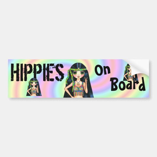 Hippies on Board Funny Hippie Chick Peace Sign Bumpersticker (Voorkant)